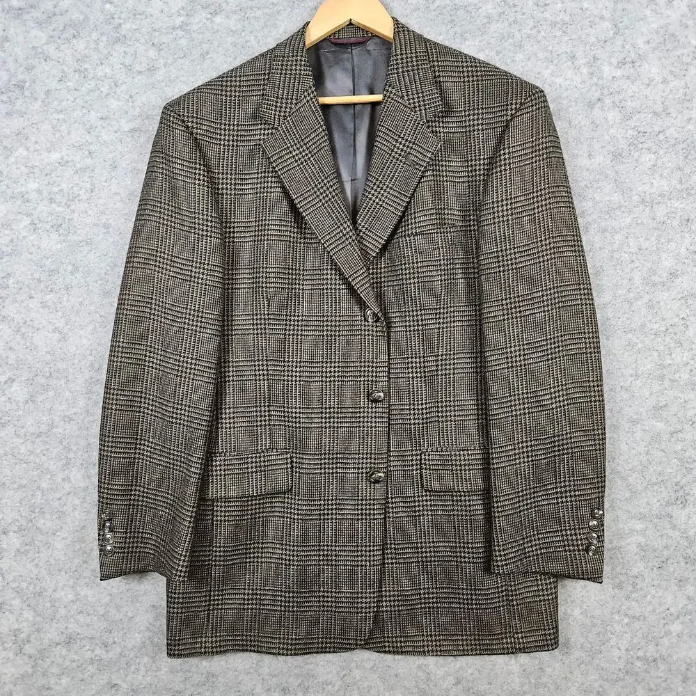 Hart Schaffner Marx Men's Brown Blazer Size 42R 100% Wool Nailhead Windowpane